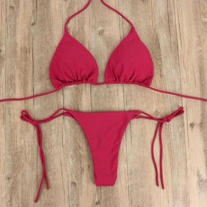 Dwuczęściowe bikini damskie z wiązaniami, poliester, idealne na lato i plażę.