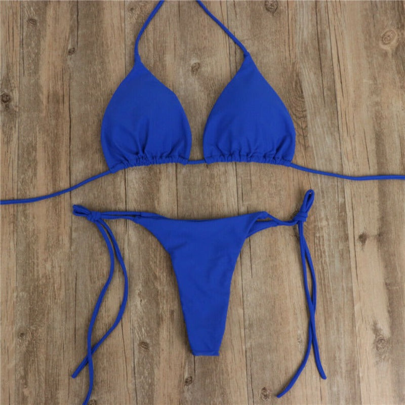 Modny damski strój kąpielowy bikini dwuczęściowy, wiązany, idealny na lato i plażę.