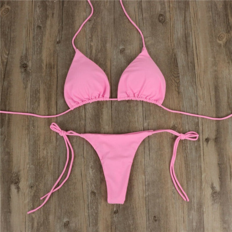 Klasyczne dwuczęściowe bikini damskie, strój kąpielowy z poliestru, modne na plażę.