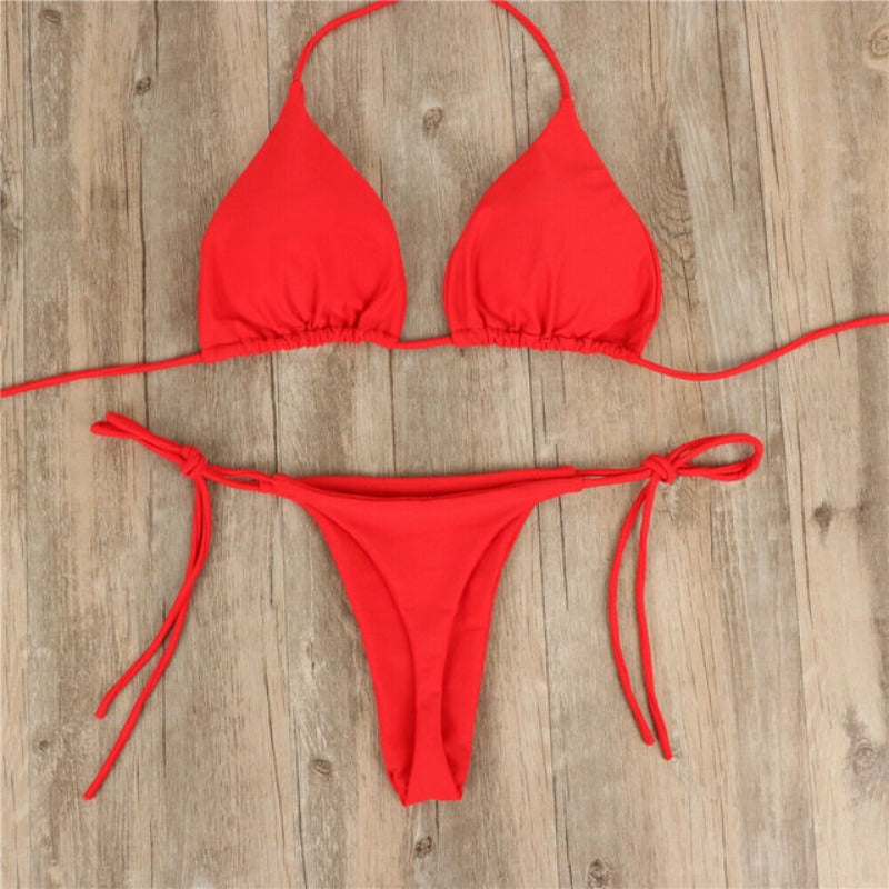 Damskie bikini dwuczęściowe, klasyczny strój kąpielowy, wiązany, na lato i plażę.