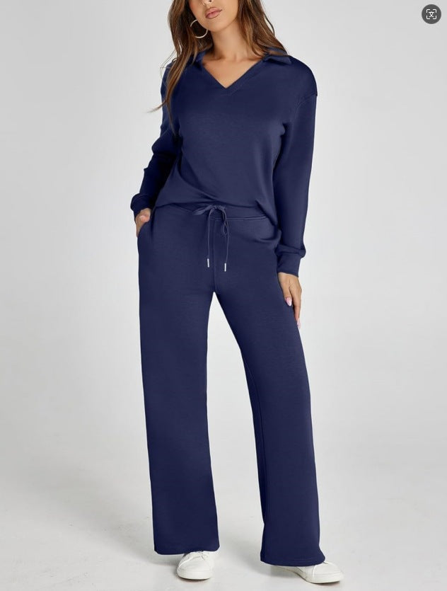 Stylowy komplet: bluza rozpinana i szerokie spodnie. Trend wide-leg w modzie damskiej.