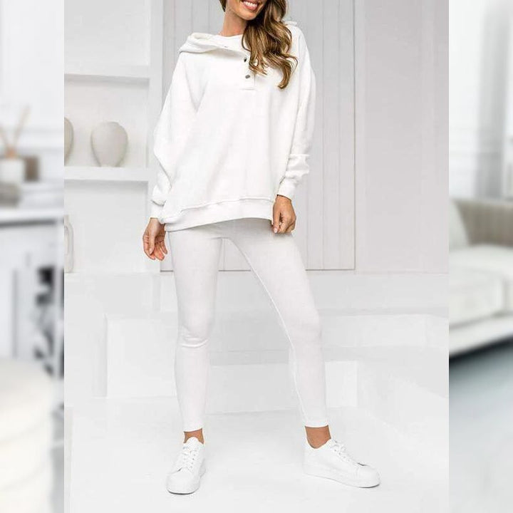 Damski komplet dresowy bawełniany z polarem, bluza i dopasowane legginsy. Komfort i styl.
