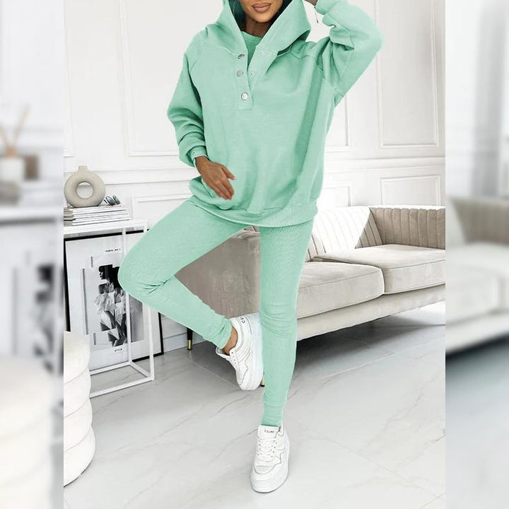 Wiosenny dres damski z polaru bawełnianego. Bluza i legginsy do noszenia na co dzień, odzież casualowa.