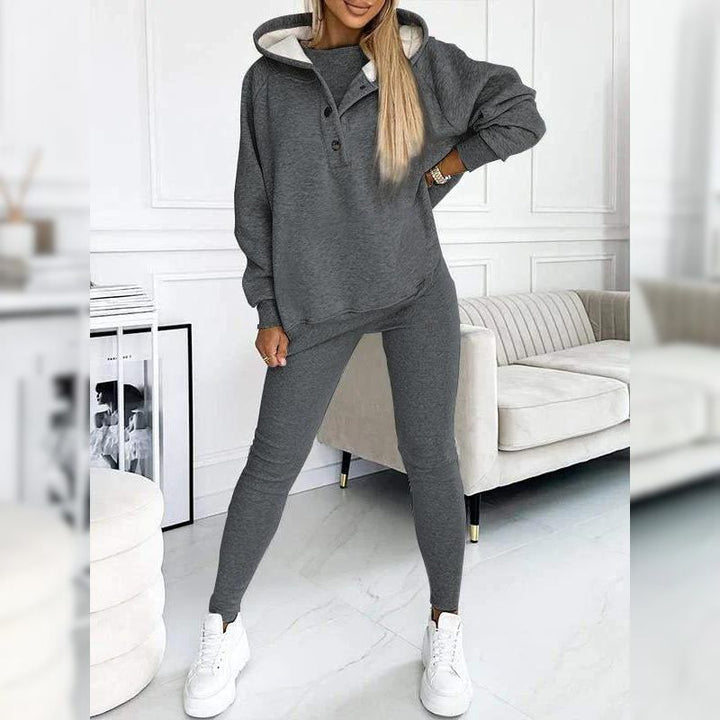 Wygodny bawełniany dres damski z polaru, idealny na wiosnę. Komplet bluza + legginsy.