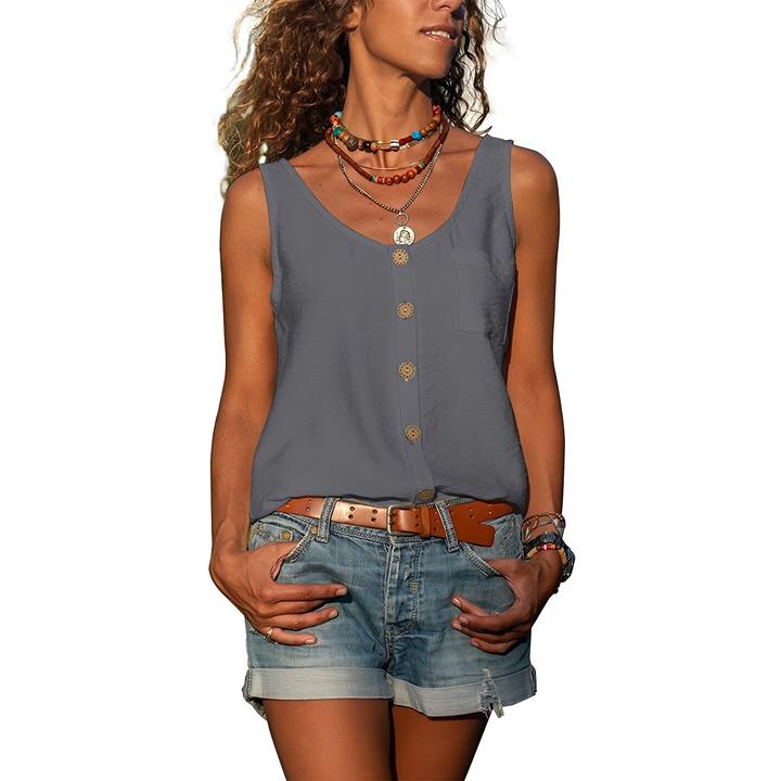 Elegancki casualowy damski letni top w swobodnym stylu. Wygodny i modny top na lato, idealny na plażę.