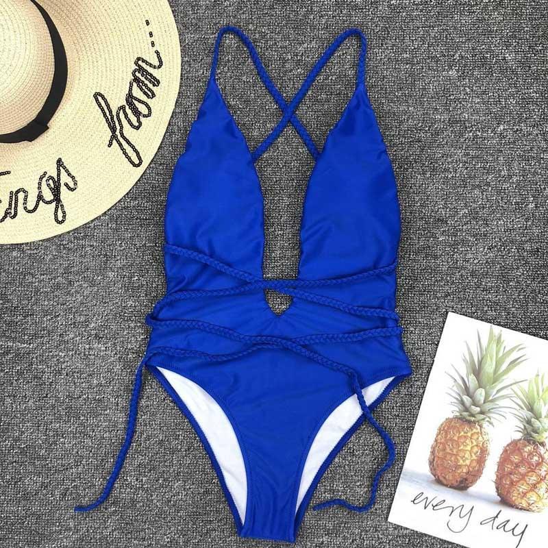 Komfortowy damski strój kąpielowy monokini z wiązaniem, modny i stylowy na plażę.