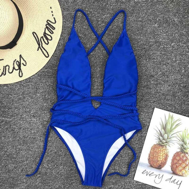 Komfortowy damski strój kąpielowy monokini z wiązaniem, modny i stylowy na plażę.