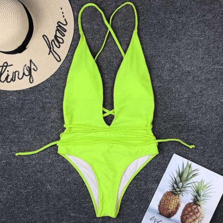 Modny jednoczęściowy strój kąpielowy monokini z wiązaniem, wyszczuplający, idealny na plażę.