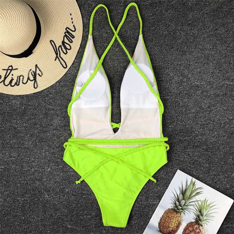 Elegancki damski monokini z ozdobnym wiązaniem, stylowy strój kąpielowy na lato.