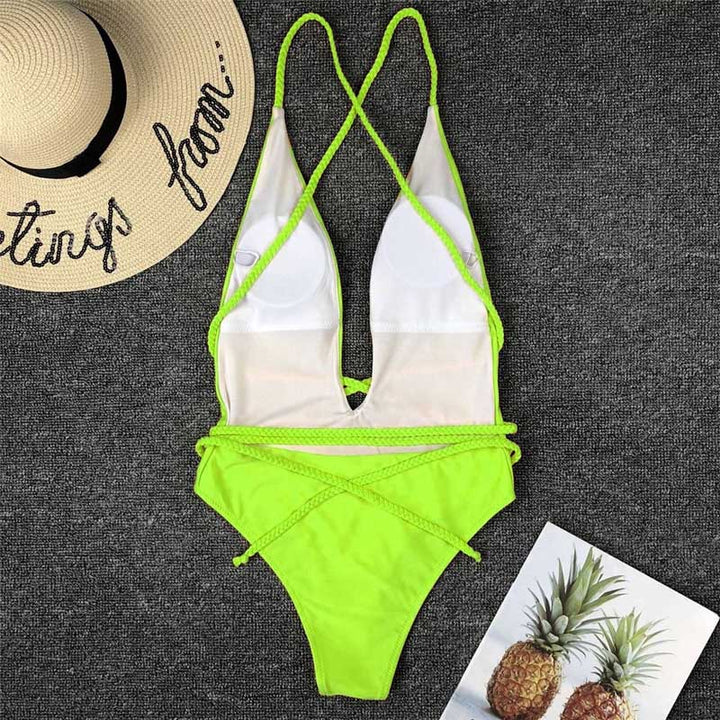 Elegancki damski monokini z ozdobnym wiązaniem, stylowy strój kąpielowy na lato.