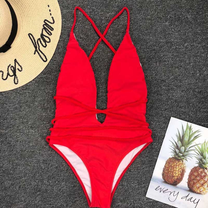 Stylowy damski strój kąpielowy monokini z wiązaniem, wygodny na plażę, letni relaks.