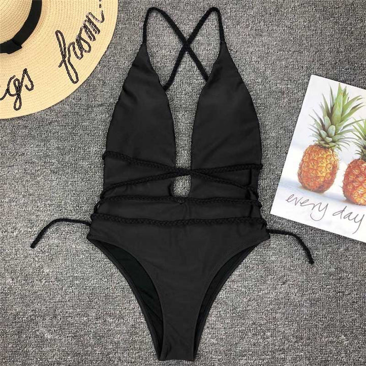 Damski monokini wiązany, uniwersalny jednoczęściowy strój kąpielowy na letnie wyjazdy.