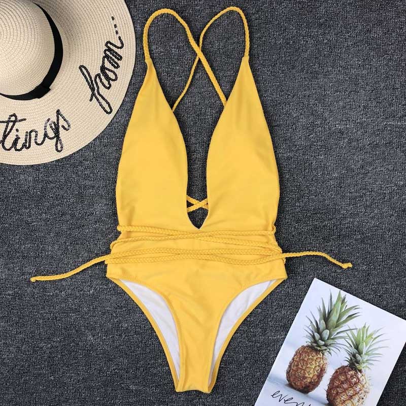 Damski monokini z wiązaniem na plecach, modny i wygodny strój kąpielowy jednoczęściowy.