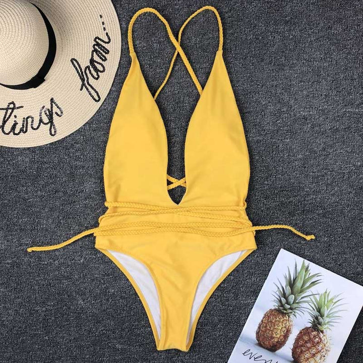 Damski monokini z wiązaniem na plecach, modny i wygodny strój kąpielowy jednoczęściowy.