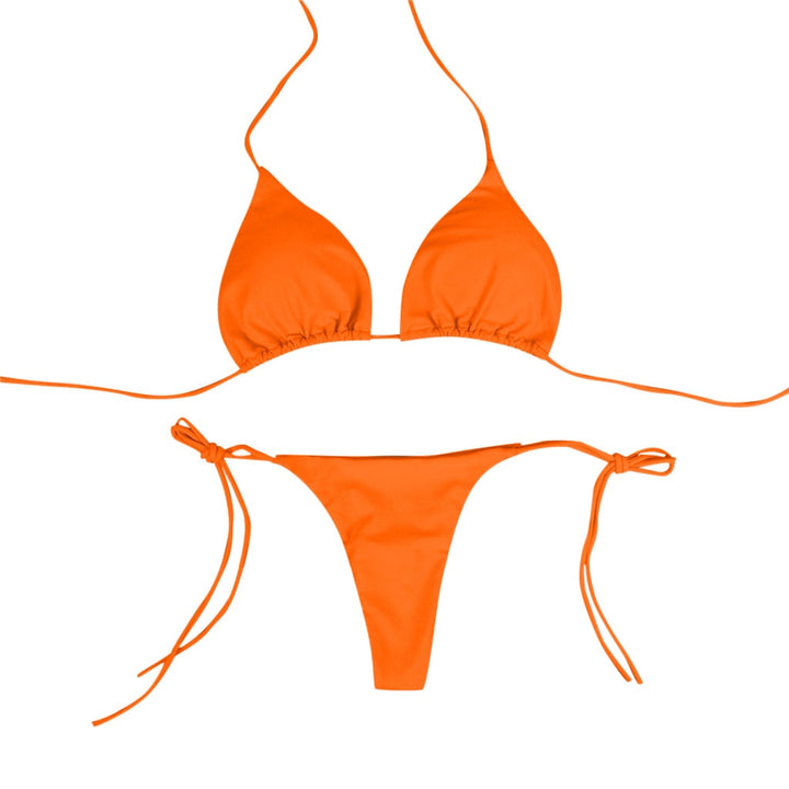 Damski wiązany neonowy strój kąpielowy, mikro bikini dwuczęściowy, idealny na lato.