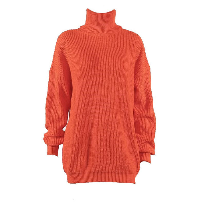 Modny neonowy sweter damski z wysokim golfem. Ciepły, luźny krój, idealny na chłodne dni jesieni i zimy.
