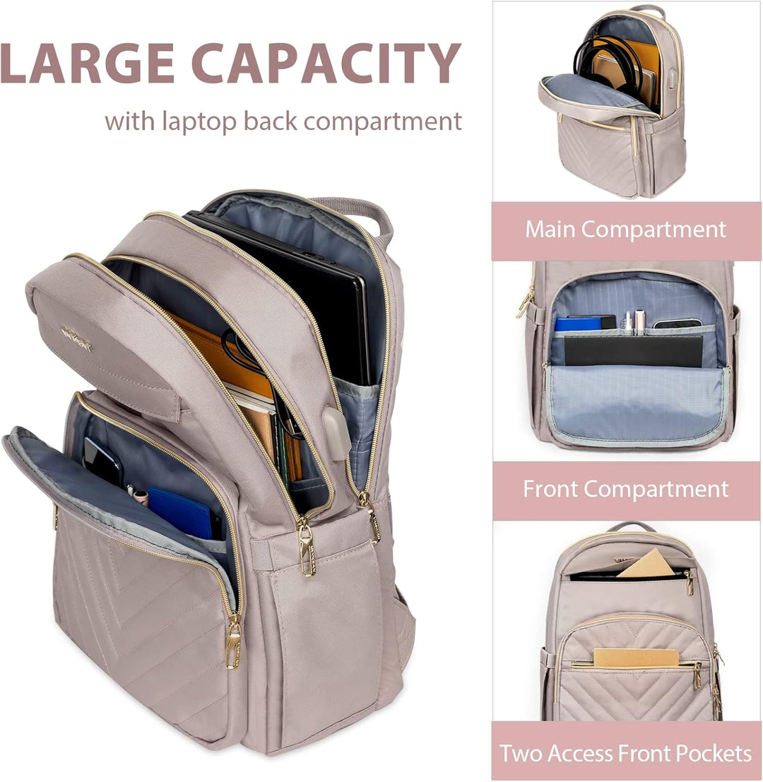 Elegancki, lekki plecak miejski damski na laptopa 15,6" z portem USB, wodoodporny.