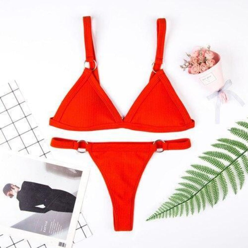 Letnie bikini damskie prążkowane, dwuczęściowy kostium kąpielowy na plażę.