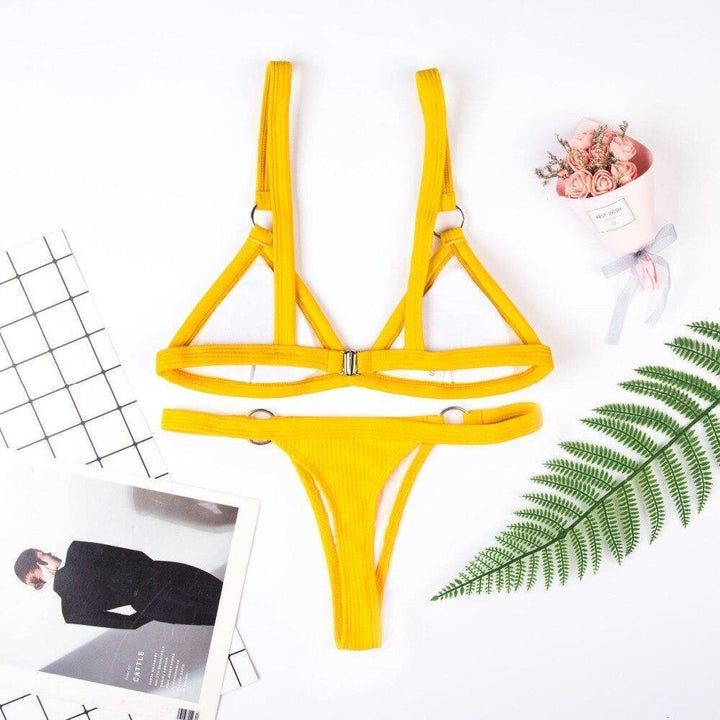 Modne prążkowane bikini damskie, dwuczęściowy strój kąpielowy na lato i basen.