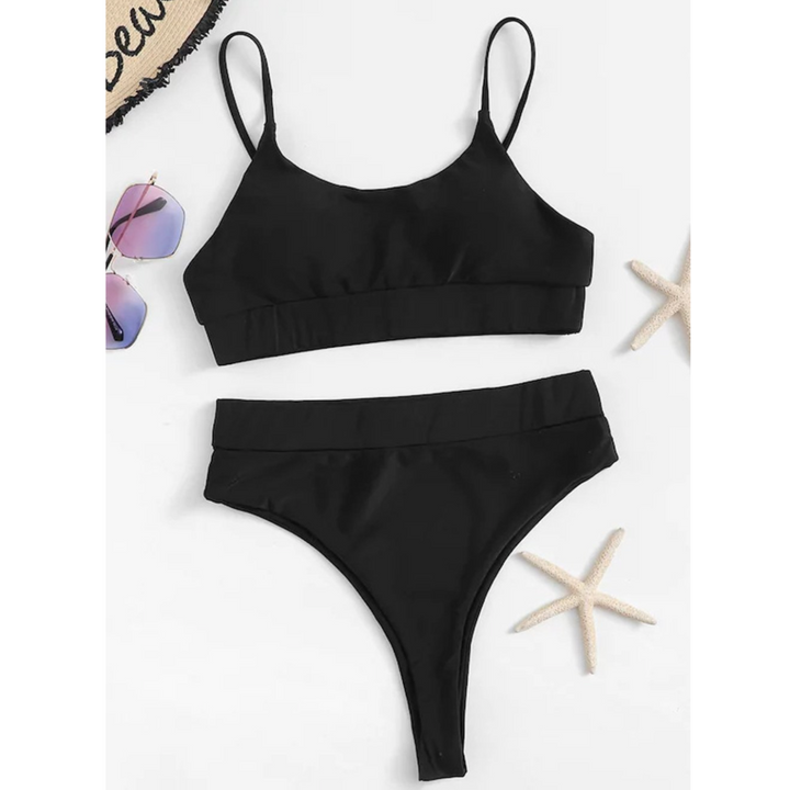 Klasyczny damski strój kąpielowy bikini z poliestru, dwuczęściowy, idealny na plażę.
