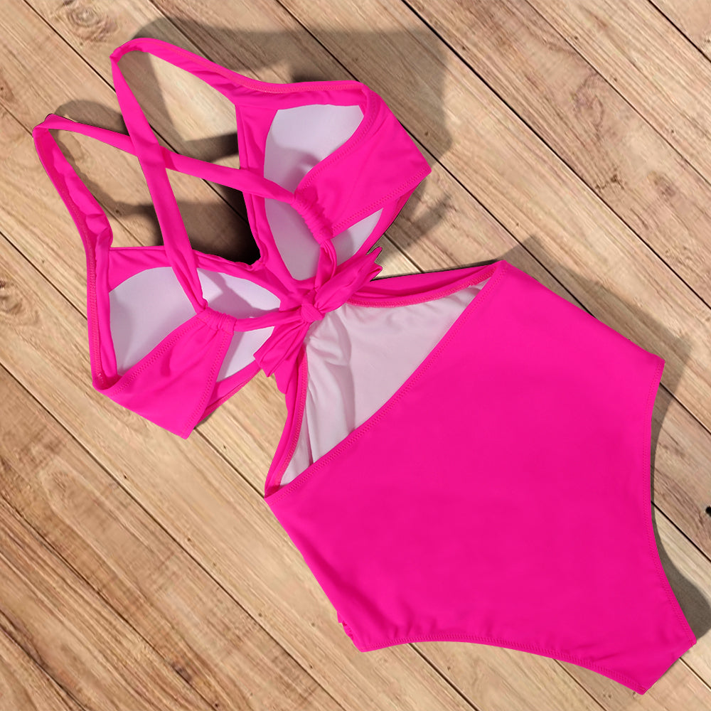 Strój kąpielowy damski monokini. Usztywniany biust, stylowe wiązanie na dekolcie. Modny na lato i plażę.