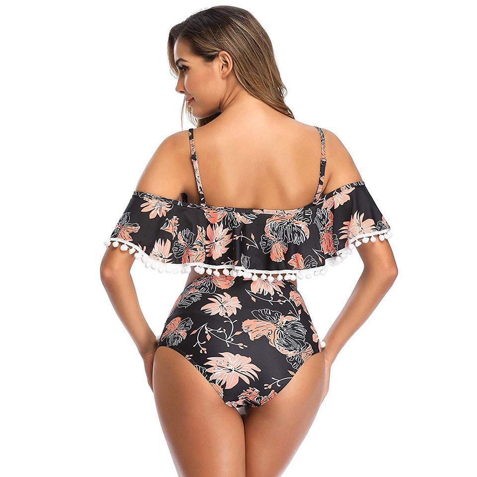 Eleganckie tankini dwuczęściowe damskie z falbanką, idealne na lato i plażę.