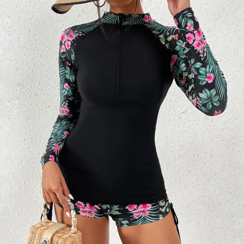 Elegancki damski strój tankini z regulowanymi szortami. Idealny na plażę, basen, wakacje. Komfort i styl.