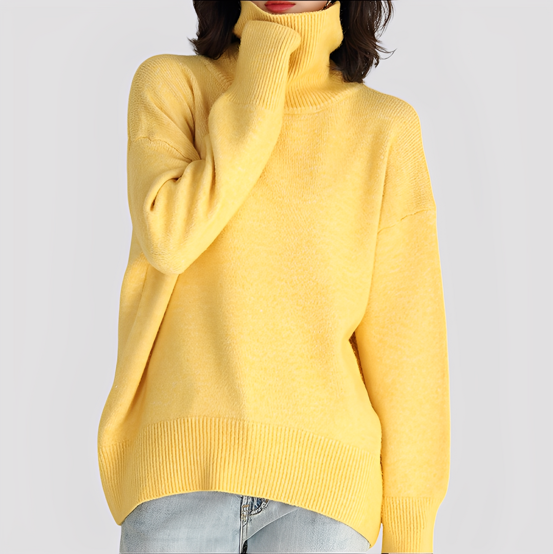 Wygodny sweter golf damski oversize Nylah. Modny, ciepły i casualowy, doskonały na chłodne dni. Styl codzienny.