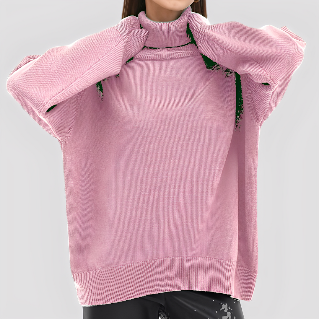 Jesienno-zimowy sweter golf damski oversize. Modny krój Nylah, elegancki i ciepły element odzieży damskiej.