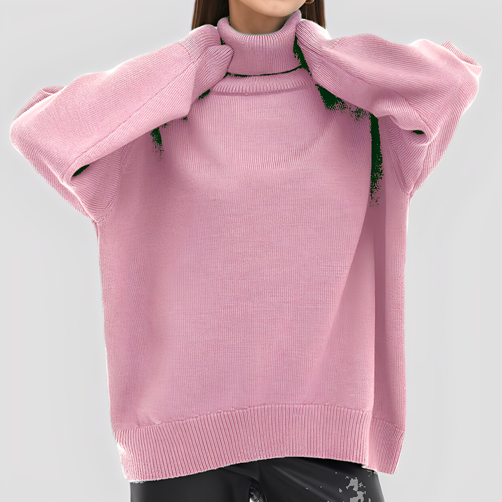 Jesienno-zimowy sweter golf damski oversize. Modny krój Nylah, elegancki i ciepły element odzieży damskiej.
