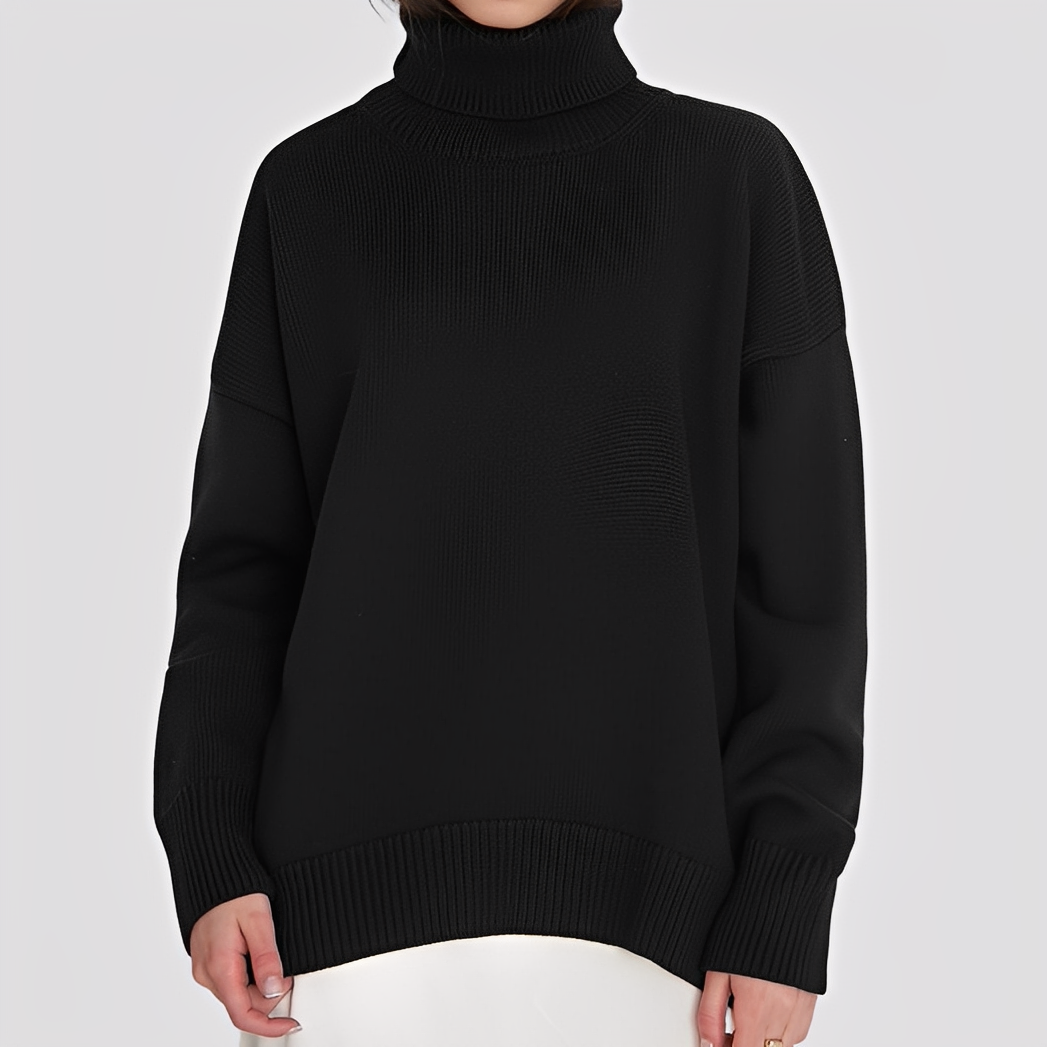 Damski sweter oversize Nylah z wysokim golfem. Elegancki, ciepły i komfortowy na jesień-zimę. Modny design.