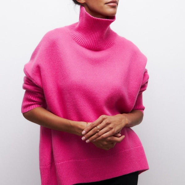 Damski sweter z golfem, luźny oversize, długi rękaw. Modny casual na jesień/zimę. Ciepły i bardzo wygodny.