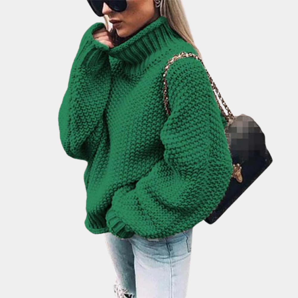 Damski sweter oversize z golfem, ciepły i komfortowy. Idealny na zimę, casualowa moda damska.