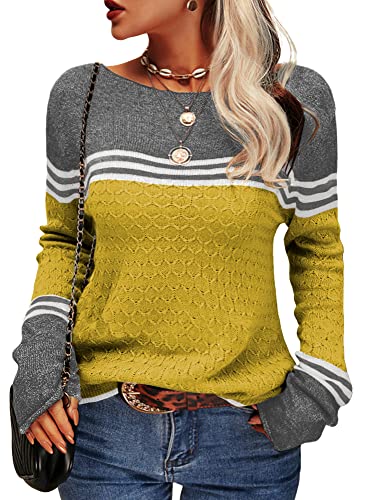 Modny sweter damski w paski, klasyczny design z nowoczesnym akcentem, wygoda.