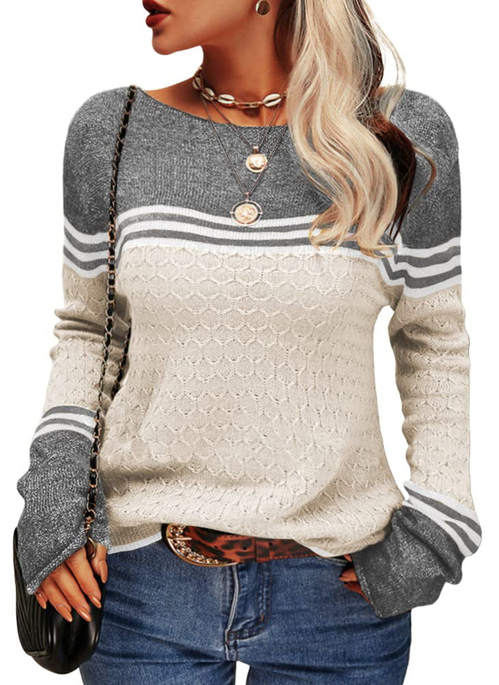Elegancki sweter damski w paski, idealny do wielu stylizacji, wygoda i styl.