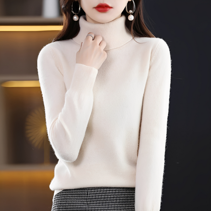 Damski sweter z golfem, ciepły i elegancki. Idealna odzież zimowa dla komfortu i stylu.