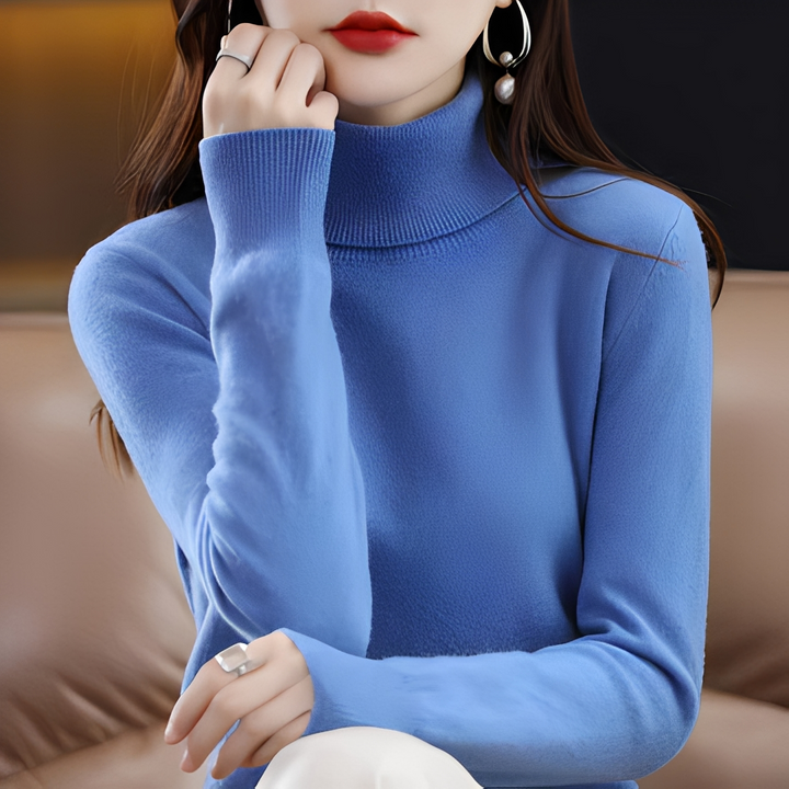 Klasyczny damski sweter z golfem. Ciepły i elegancki, uniwersalna zimowa odzież dla kobiet.