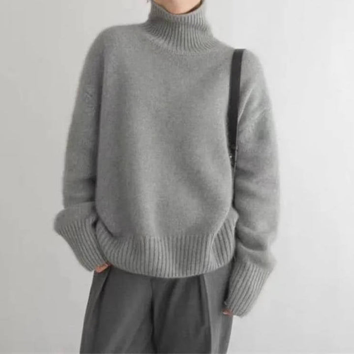 Casualowy sweter damski z golfem, luźny fason oversize na co dzień