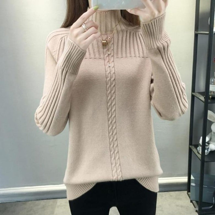 Modny, casualowy sweter damski z golfem, wykonany z ciepłej dzianiny, doskonały na zimowe dni.
