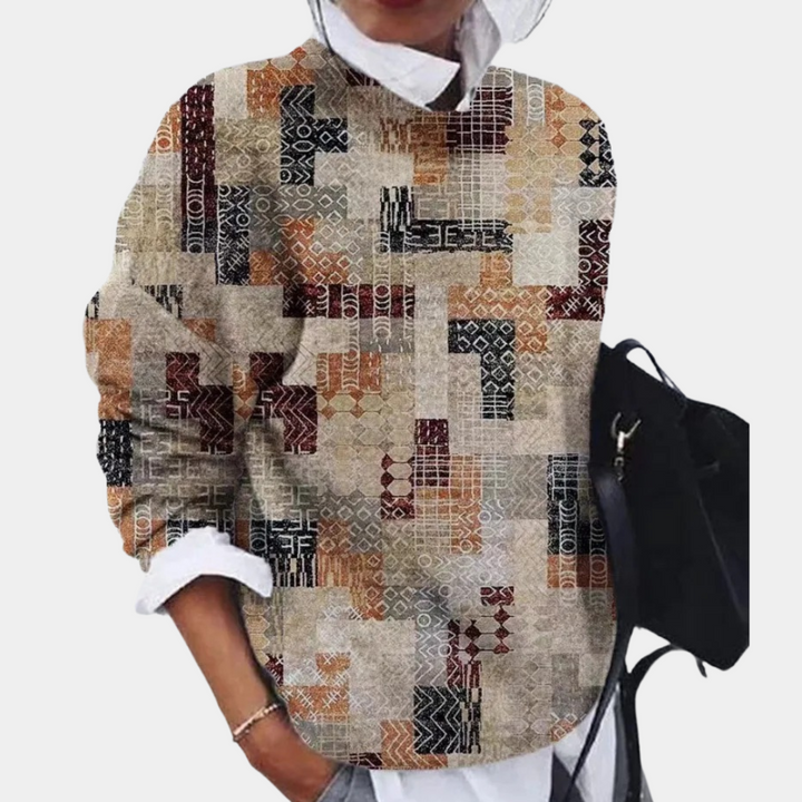 Damski sweter z modnym wzorem, idealny na jesień i zimę. Ciepły, komfortowy i stylowy. Odzież casual.