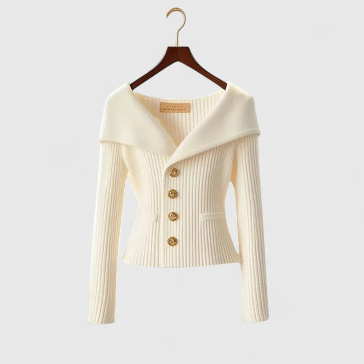 Damski sweter z odkrytymi ramionami, idealny na eleganckie wyjścia i modne stylizacje jesienne.