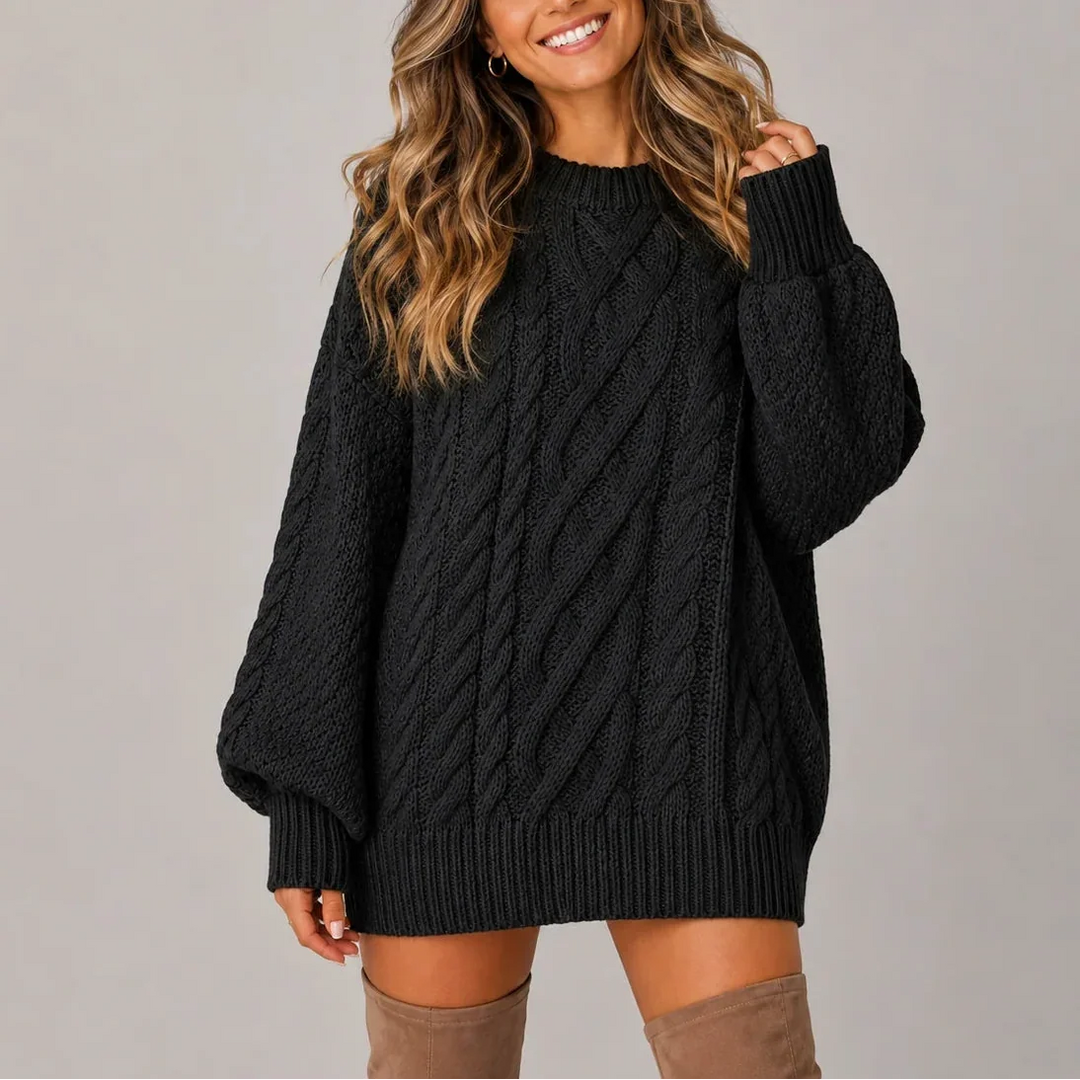 Modny sweter jesienny z efektownymi bufiastymi rękawami, styl casual i elegancja.