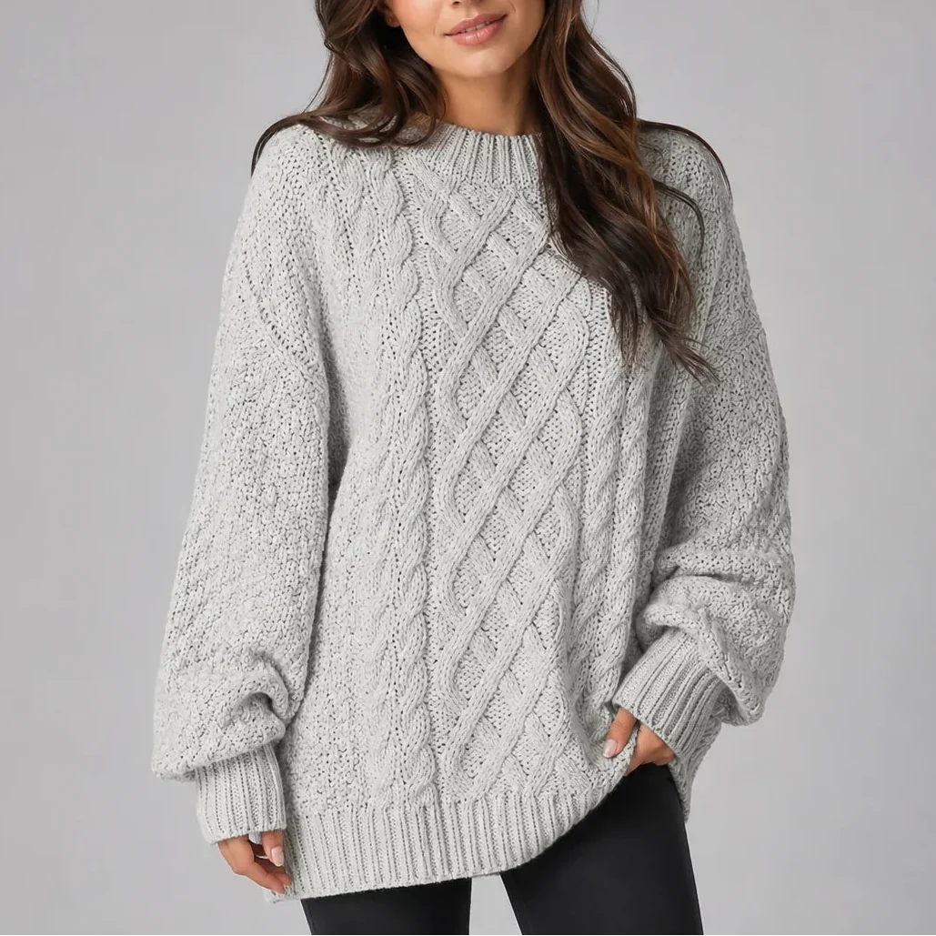 Stylowy sweter damski z warkoczami, ciepły i wygodny model na zimę.