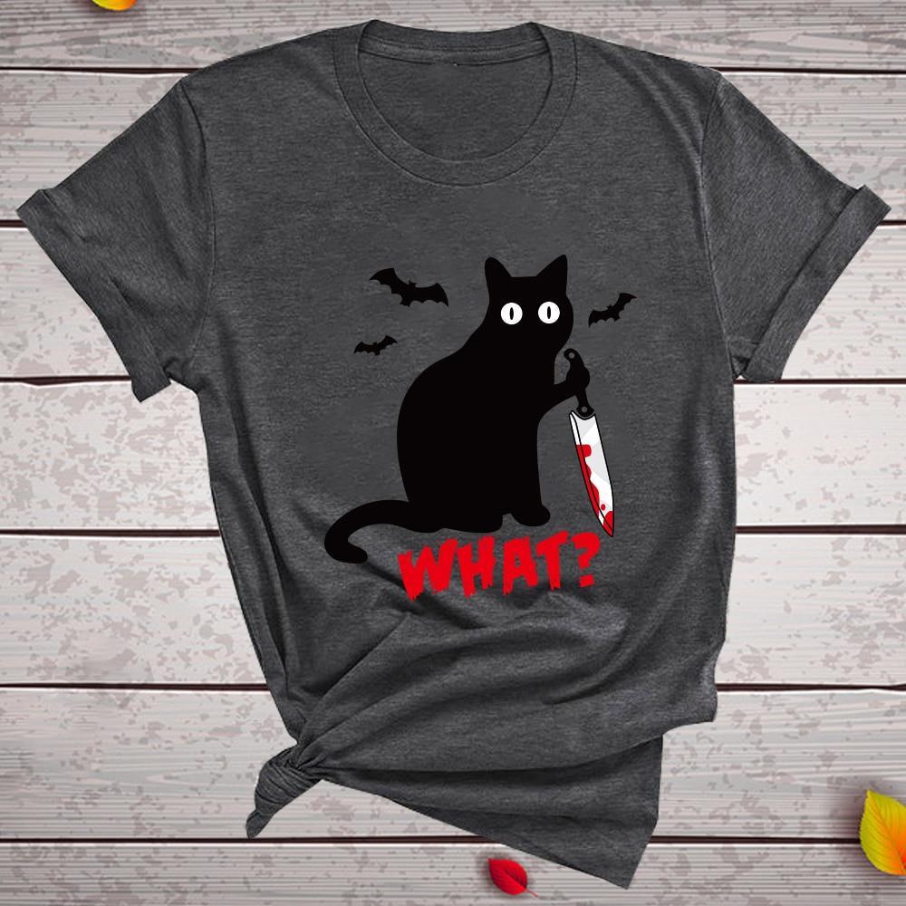 Damski T-shirt z uroczym kotkiem, luźny krój zapewnia wygodę. Świetna do mody codziennej i casual.