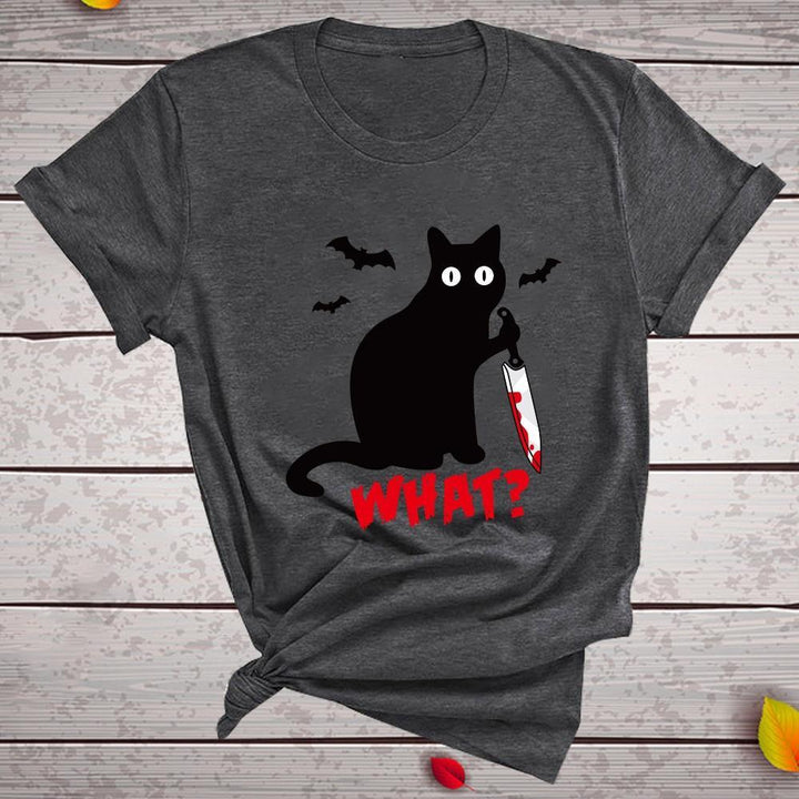 Damski T-shirt z uroczym kotkiem, luźny krój zapewnia wygodę. Świetna do mody codziennej i casual.