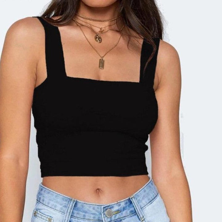 Damski tank top basic na szerokich ramiączkach, wygodny i modny, idealny na lato.