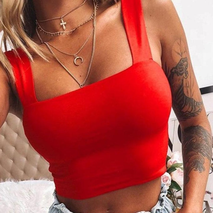 Wygodny damski tank top basic, dopasowany fason, kwadratowy dekolt, szerokie ramiączka.