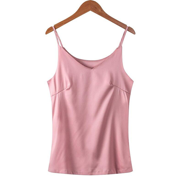 Modny damski tank top z dekoltem V, jednokolorowy. Luźny krój i cienkie ramiączka, idealny na casualowe stylizacje.