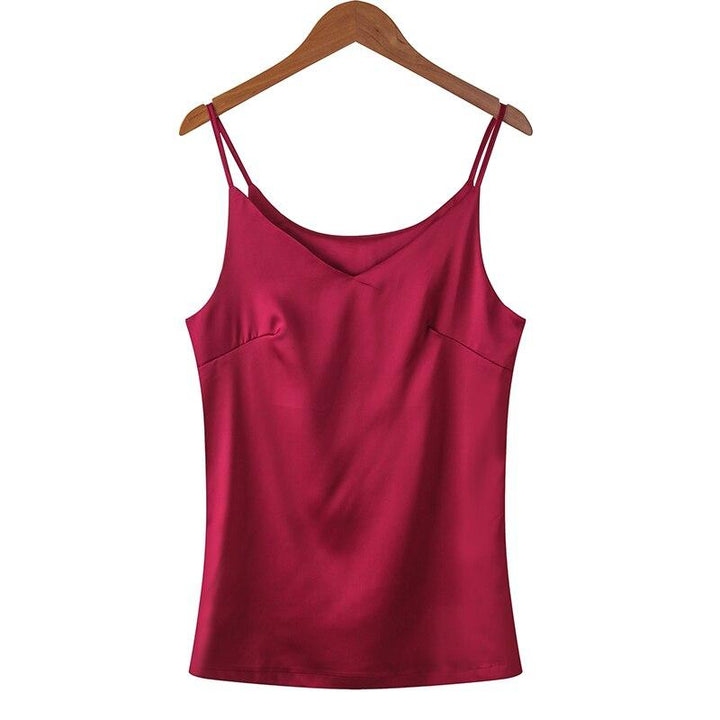 Damska letnia koszulka bez rękawów, jednokolorowy tank top. Dekolt V, cienkie ramiączka, komfortowy luźny krój.