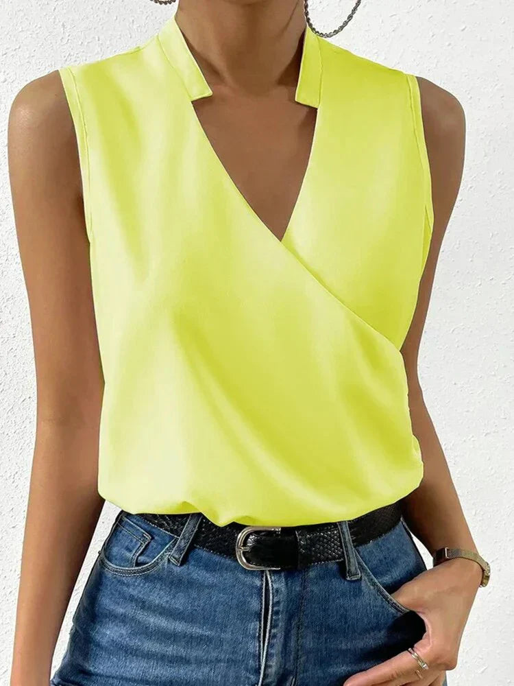 Damski top bez rękawów z dekoltem V, lekki i elegancki, idealny na lato i wiosnę.